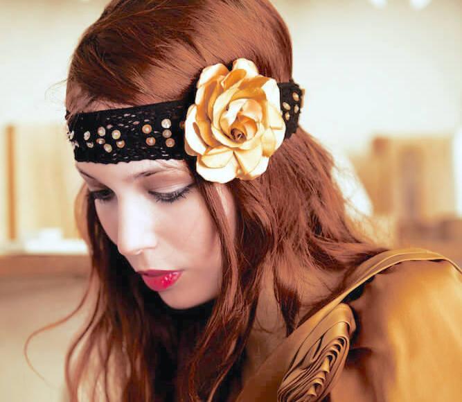 Young pretty woman with floral headband 