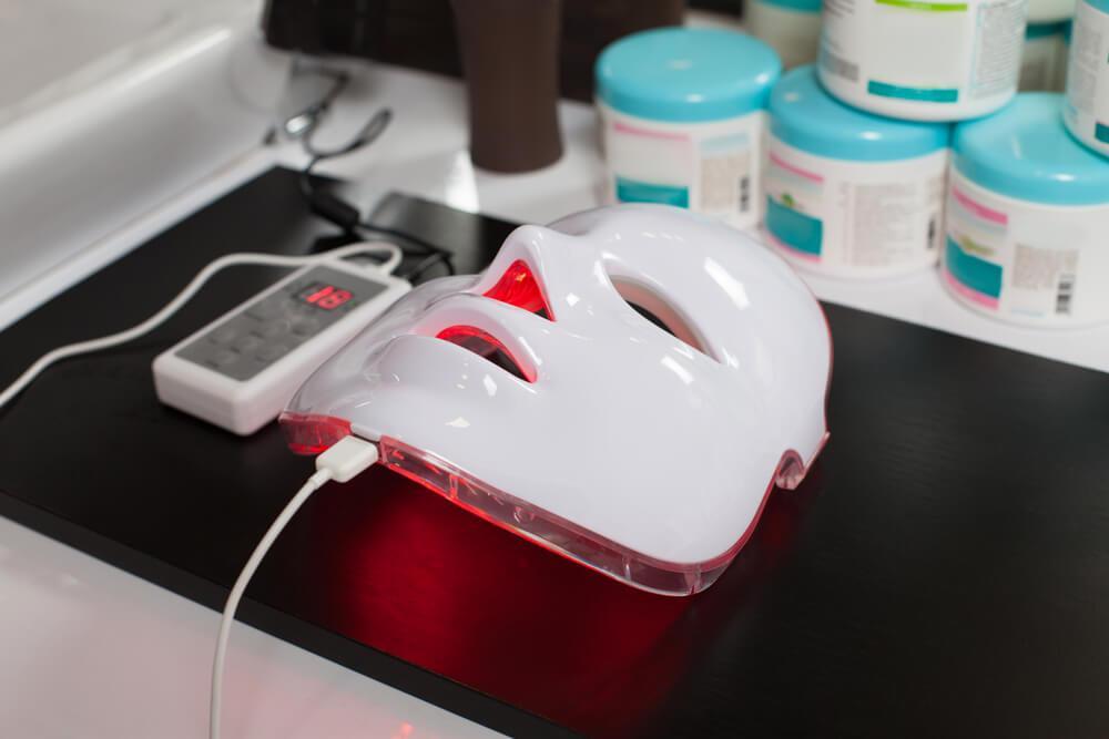 Skincare mask with red LED lights charging
