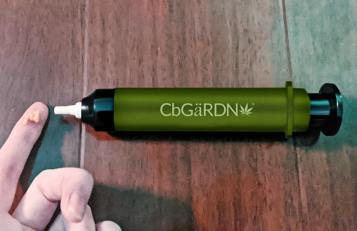CbGaRDN syringe with product on finger