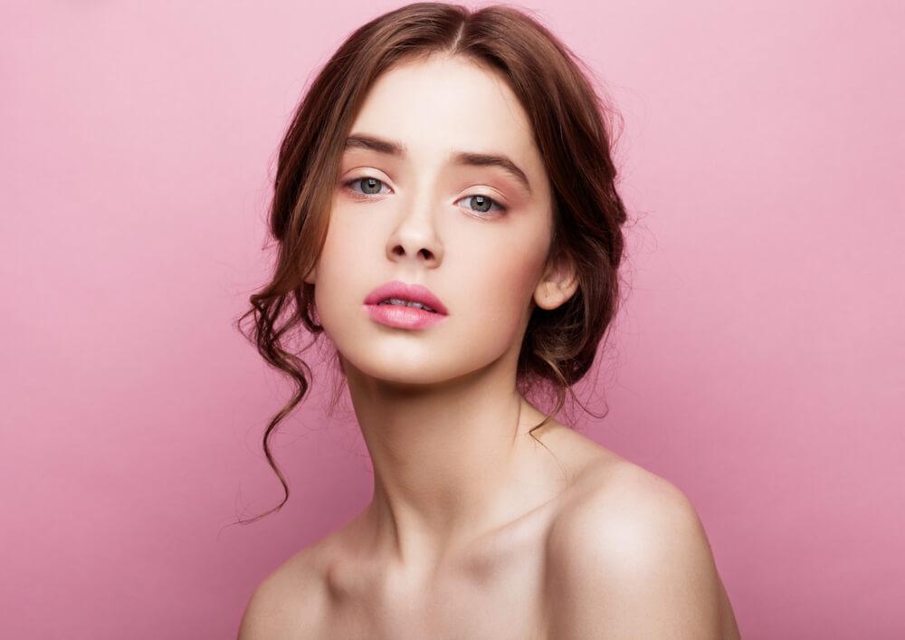 Woman with pink lips