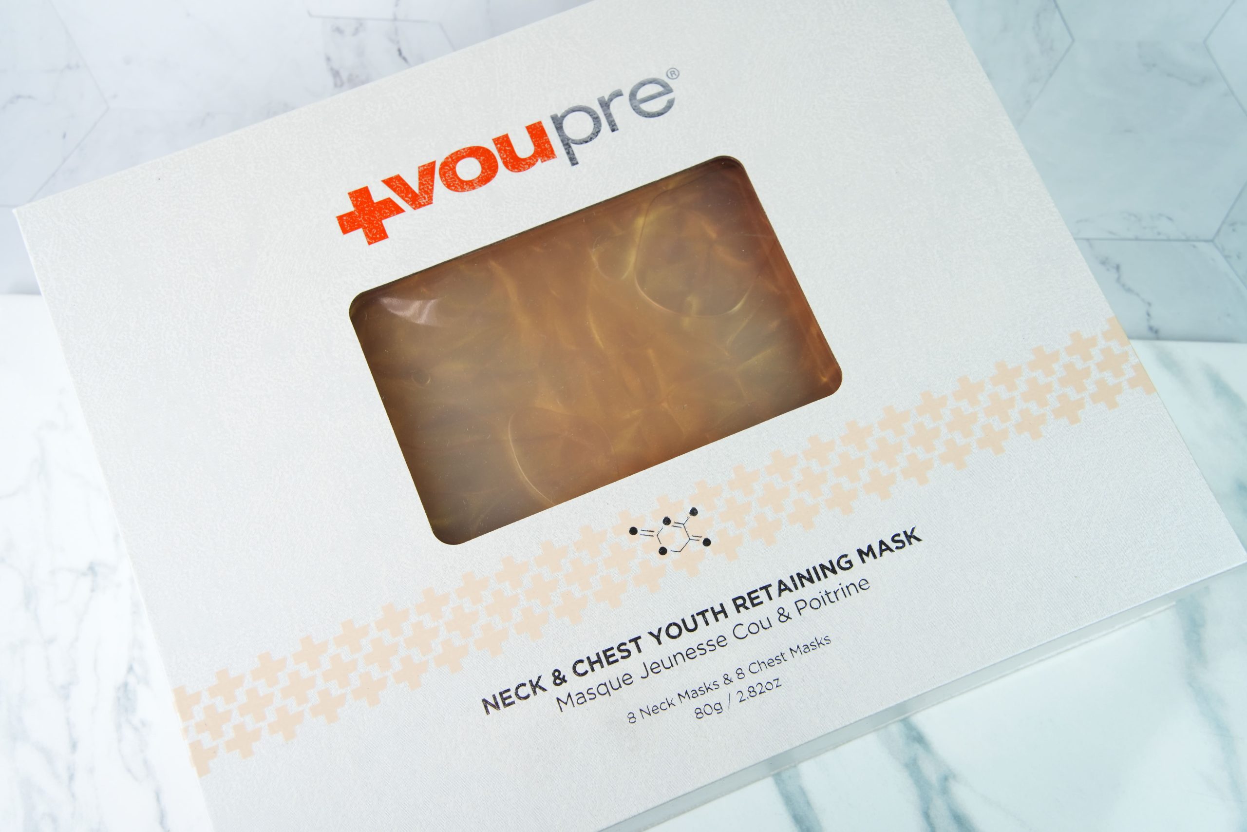 VouPre neck and chest masks in box for skincare review