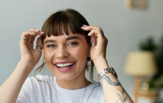 Woman with choppy bangs